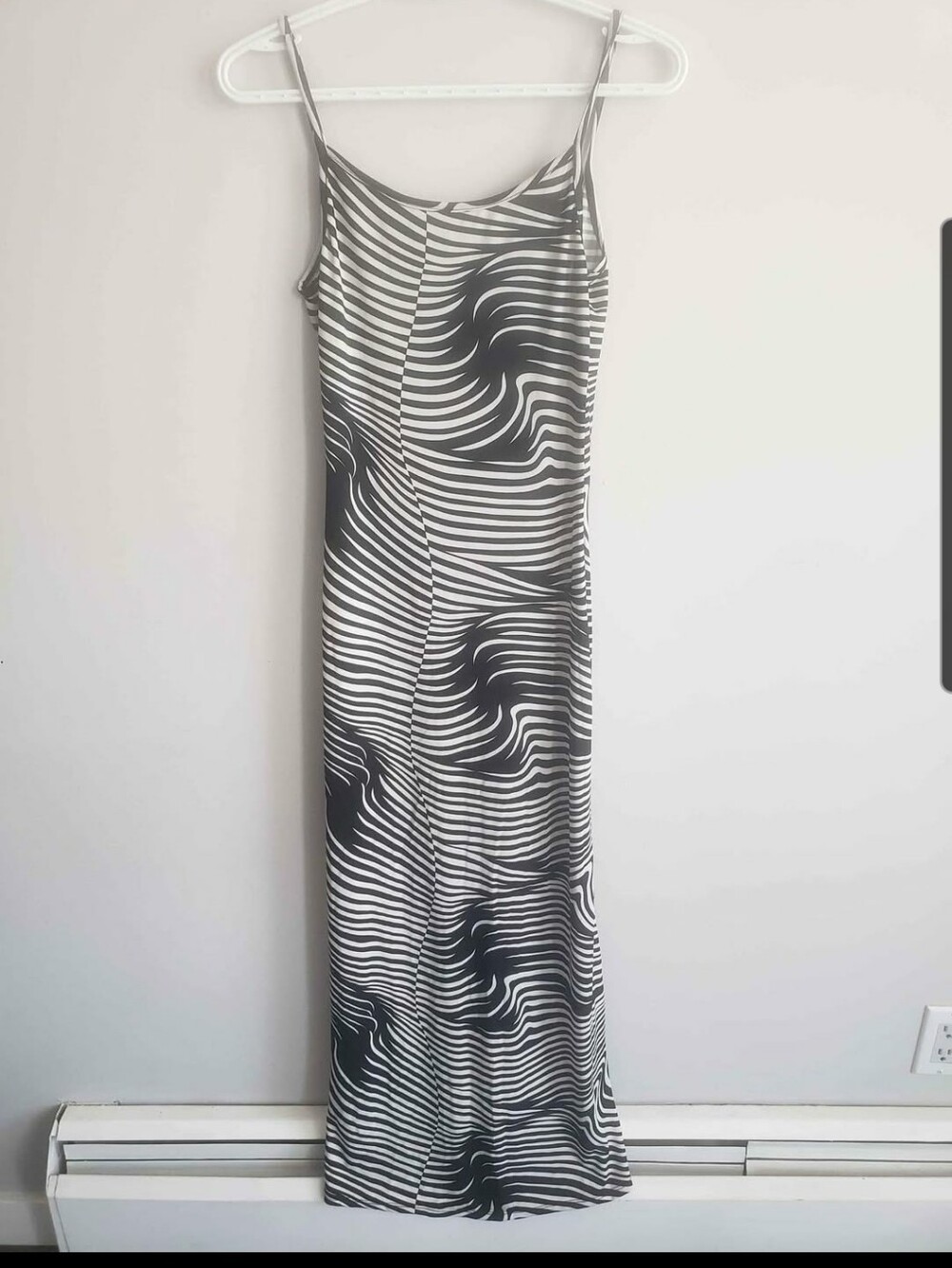 Black & White Wave-Print Maxi Slip Dress